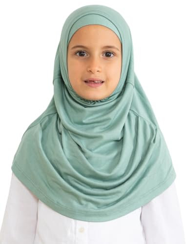 Prien Hijab Für Kinder, Türkisch Kopftuch Mädchen, Muslim Damen Schal, Viszid Tuch, Islam Kopftücher, Muslimische Frauen Khimar Abaya, Easy Kleidung, Tesettür Giyim (Hellgrün)