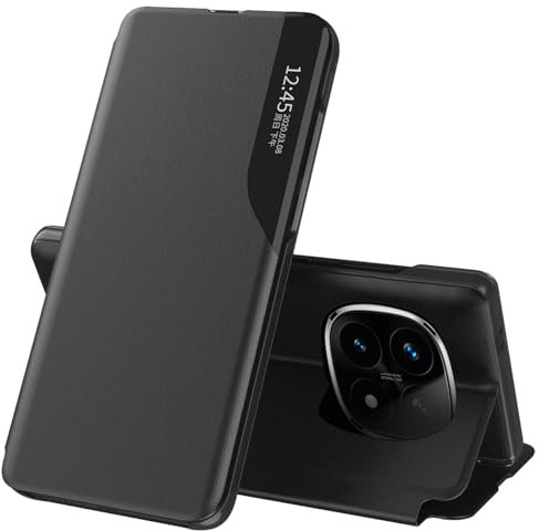 Handyhülle für Xiaomi Redmi Note 14 Pro Hülle Clear View Klappbar Leder Flip Hülle Redmi Note 14 Pro Case mit Ständer 360 Stoßfest Und Kratzfest Klapphülle für Xiaomi Redmi Note 14 Pro (Schwarz)