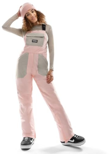 SIROKO Snowboard-Latzhose für Damen Ski und Schnee, Rosa/Beige, 36