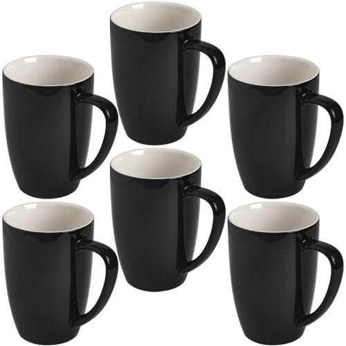homEdge Porcelain Mug Set, 12 Ounces Cup for Tea, Latte, Mocha, Hot Chocolate, Set of 6, Black