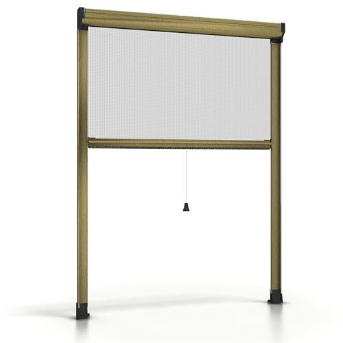 Esto, mosquitera enrollable para ventanas, recortable en altura y ancho, marco de aluminio, varios tamaños y colores, red anti-insectos para ventanas correderas y abatibles (bronce, 160 x 160 cm)