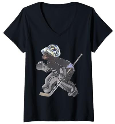 Damen Bear Hockey Torwart T-Shirt mit V-Ausschnitt