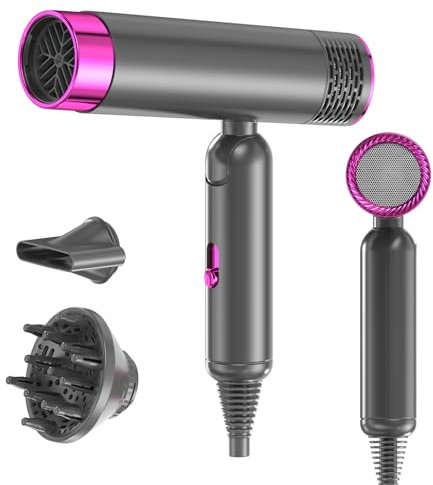 Guyisile Ionen-Haartrockner, faltbarer kleiner Reise-Haartrockner, 1600 W Profi-Haartrockner für schnelles Trocknen, mit Aufbewahrungstasche, 3 Heizstufen und 2 Geschwindigkeiten (grau)