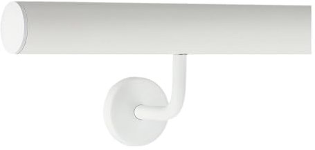 TIBU Pasamanos de aluminio blanco 30-600 cm pasamanos de pared para escaleras soporte de acero inoxidable en ángulo, longitud 90 cm con 2 soportes y tapa ligeramente curvada