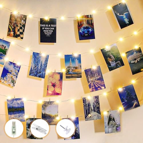 slochi Foto Lichterkette, 5M 50LED USB Fotoclips mit Klammern für Fotos mit 30 Klammern Bilder für Zimmer Wohnzimmer Weihnachten Hochzeiten Warmweiß