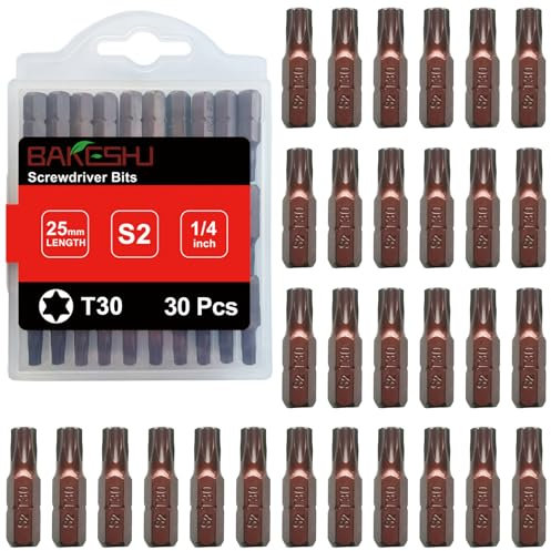 BAKESHU Embouts T30 x 30 pièces, embout Torx T30 1/4 entraînement hexagonal (longueur : 25 mm)
