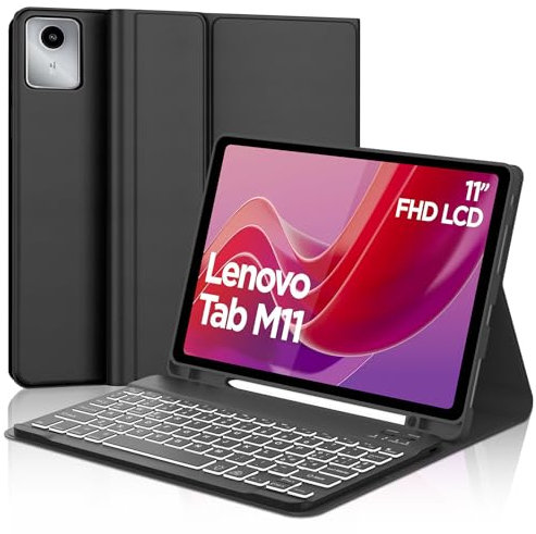 WAVATA Tastiera per Lenovo Tab M11 2024 11 Pollici con Retroilluminata, TB330/TB331, Custodia Tastiera per Lenovo Tab M11 Magnetica Bluetooth Staccabile Cover con Tastiera QWERTY Layout, Nero