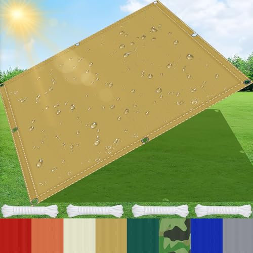 AMXFS Sonnensegel mit Ösen mit 95% Schattierwirkung aus Oxford-Stoff 180g/㎡ 4m x 6m Garten markisenstoff wasserdicht UV-Schutz Sonnenschutz für Camping Balkon Schwimmbad Carport - Gelb