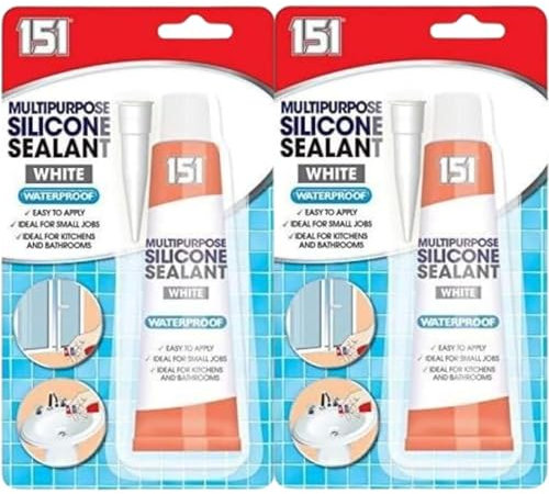 White Silicone Sealant - High-Performance Waterproof Sealant for Bathroom & Kitchen, Multipurpose Use (2 x 70g Tubes)
