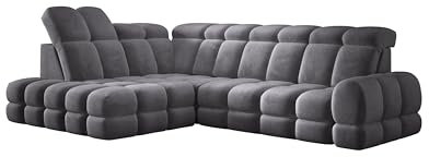 DomoHome Ecksofa Tollo Anthrazit Salvador-Stoff Linke Seite 302x217x105 cm, L-Form Sofa mit Schlaffunktion, Bettkasten 120x85x17 cm, Elektrisch Verstellbar