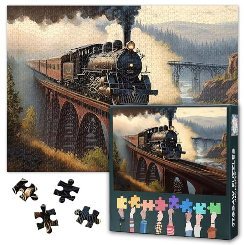 Dampflok Puzzle 1000 Teile Erwachsene - Historische Brückenüberquerung, Premium Nostalgie Puzzle mit 70x50 cm Motiv