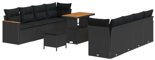 vidaXL Garten-Sofa-Set mit Kissen mit Speicher Schwarz Poly Rattan, Moderne Gartenlounge, wetterfestes modulares Möbel, Sofa für Terrasse, entspannendes Sitzen