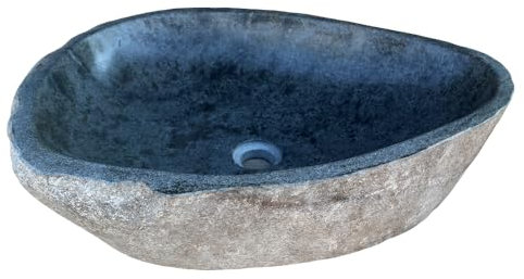 Marblechic - Lavandino in Pietra di Fiume Naturale – 60x43x15 cm – Artigianato Indonesiano