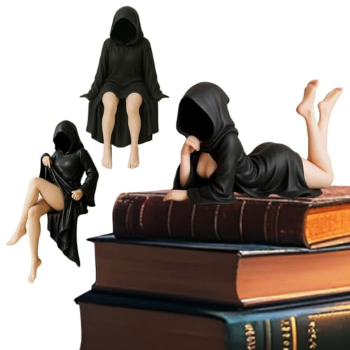 Halloween Emotionale Unterstützung Sensenmann Figur, Schwarz Robe Spooky Resin Figur Home Indoor Dekoration, Gothic Scary Art Decor, Schwarz Robe Mystery Man für Regal, Tisch und Desktop (3pcs)