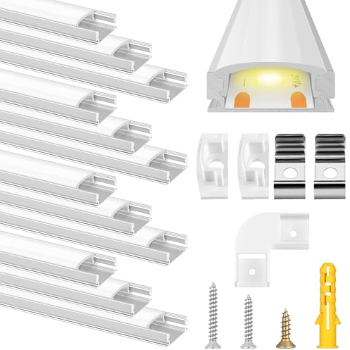 flintronic LED-Profil 12m, 12 × 1m Aluminium Profil U-Form, Selbstklebend | -LED Aluminium profil, Led Leiste, mit Endkappen und Montageclips, led Strip für Streifen Lichter, Zimmer Party