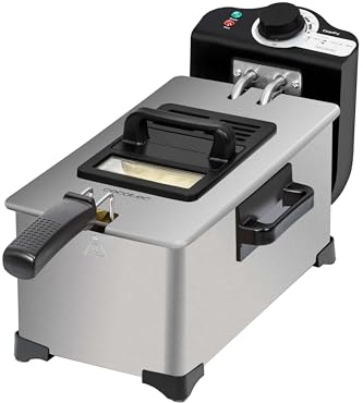 Cecotec Freidora Eléctrica de 3L Cleanfry 3 L Full Inox. 2000W, Acero inoxidable, Filtro OilCleaner, Cuerpo, Cubeta, Tapa y Cestillo de Acero Inoxidable, Tapa con Ventana y Filtro Antiolores