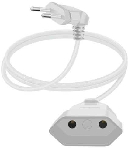 YINGAYOU Rallonge Electrique Euro 90 Degrés 2.5A 250V 625W Extentions d'alimentation Euro 2x0.75 mm² Rallonge Câble Euro,pour Une Utilisation en Intérieur PC,TV,Moniteur (Blanc, 1.5 m)