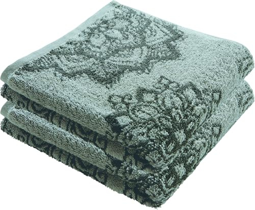 Erwin Müller Duschtuch Mandala 2er-Pack Jade/Oliv Größe 70x140 cm - besonders flauschig, voluminös, äußerst saugfähig