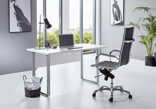 BMG Möbel Schreibtisch klein für Homeoffice 138 x 67 cm Office Edition Mini mit Metallgestell Made in Germany (Weiß)
