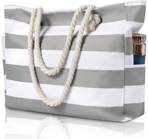 WORPICE Strandtasche – große Tasche mit Reißverschluss mit verstellbarem Seilgriff, langlebige Umhängetasche für Reisen, Fitnessstudio, Einkaufen, Pool, Picknick Notwendigkeiten, gray