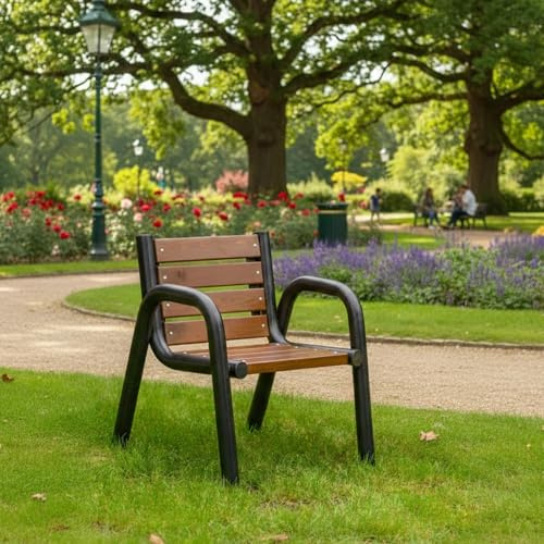 REKORD Gartenstuhl Spartan BIS 75 x 64 x 76 cm Stabiler Parkstuhl aus verzinktem Metall und Holz mit Rückenlehne witterungsbeständig Gartenstuhl für Terrasse Balkon Vorgarten – Palisander