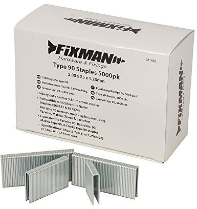 Fixman 331428 Heftklammern Typ 90, Silber, 18ga x 1.25mm, 5000 Stück