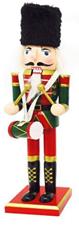 Buzz Traditional Wooden CHRISTMAS NUTCRACKER SOLDIER/DRUMMER Decoration - RED, GREEN, GOLD - 30cm