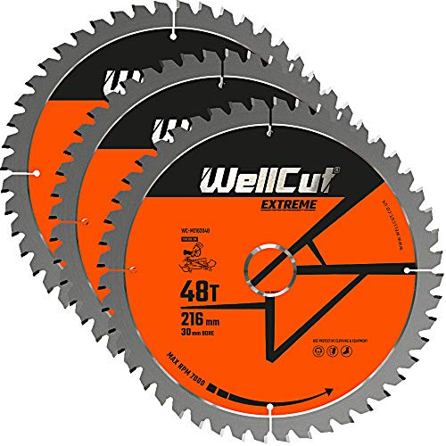 WellCut TCT Saw Blade 216mm x 48T x 30mm Bore Suitable For GCM800, GCM8SJL, KGS216, DWS777, DWS774 Pack of 3