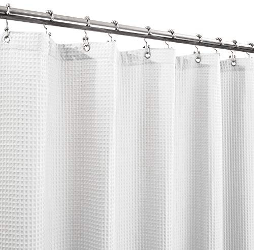 Barossa Design Duschvorhang aus Baumwoll-Mischgewebe, Wabenmuster, weich und Hotel Spa, waschbar, Weiß, 183 x 183 cm