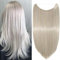 Silk-co Haarverlängerung mit Gummiband, Glatte Extensions mit unsichtbare Schnur, Synthetisch Haarteil wie Echthaar, Haarverdichtung Haar Extensions für Frauen, Blond & Silbergrau, 50cm
