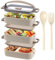 OITUGG Lunch Box - Premium 3 Layer Bento Lunch Box for Adults Work - 2200ml Lunchbox with Cutlery and 3 Pcs Compartment Adjustable, Leak-Proof, BPA-Free, Microwaveable, 19.5 x 11.2 x 15cm, Beige