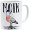 OM3® Seemöwe Moin Kaffee-Tasse mit Spruch - Guten Morgen Möwe II | Keramik Becher | 11oz 325ml | Beidseitig Bedruckt | Weiss