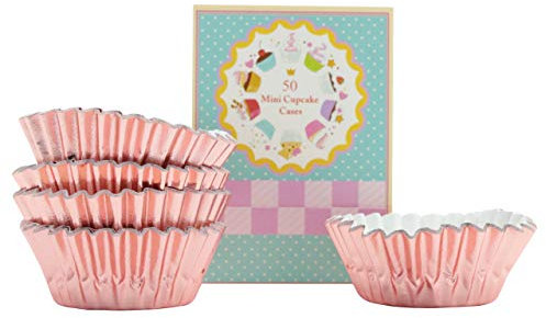 50 Mini Cupcake Cases Baking Muffin Cake Petits Fours (Rose Gold)