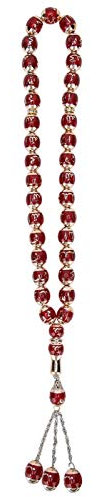 Gebetskette Islam 33 Perlen Muslimische Harz Mala Halskette Gebetsperlen Stretch Armband Muslim Tasbih Misbaha Koran Gebet Perlenarmband für Frauen Männer Geschenk, Rot