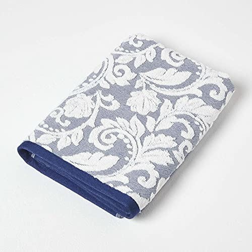 Homescapes Duschtuch 70x127 cm dunkelblau mit Damast-Muster, Handtuch 600 g/m², 100% türkische Baumwolle, Frottiertuch schnelltrocknend & flauschig weich