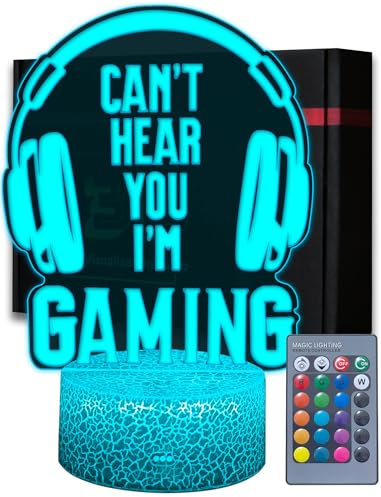 ARERG Can't Hear You I'm Gaming Night Light, Headset Graphic Video Games Gamer Gift Funny 3D Illusion Lamp 16 Colors Changeable Touch Base Remote Control for Men Gamers Teenagers Kids