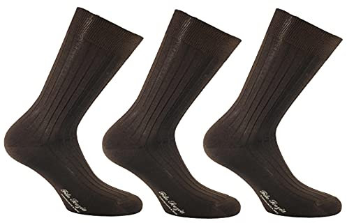 (3 PAIA) Calze uomo corte a coste in pregiatissimo cotone 100% filo scozia CLASSIC (MARRONE, 42-44, numeric_42)