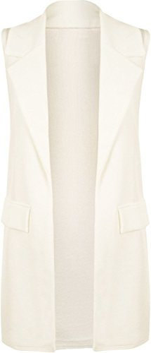 Hamishkane Ladies Sleeveless Open Front Long Waistcoat Plain Crepe Jacket Casual Duster Coat Cream