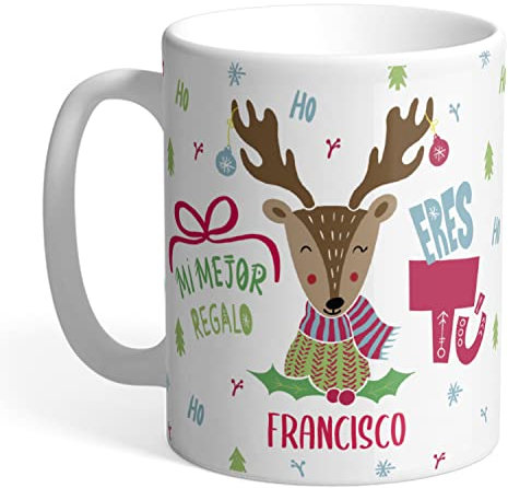 Taza Navidad personalizada MI MEJOR REGALO ERES TÚ. Regalo original taza de cerámica Navidad con nombre personalizado.
