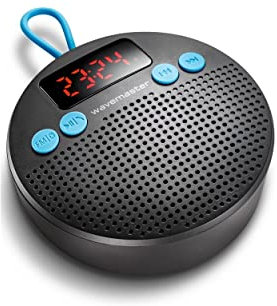Wavemaster MOBI-3 - Tragbarer Bluetooth-Lautsprecher für Unterwegs (360° Klangfeld) mit Radio, Wecker und Freisprechfunktion für mobile Soundquellen, IPX5 Spritzwasserschutz - Anthrazit / Blau