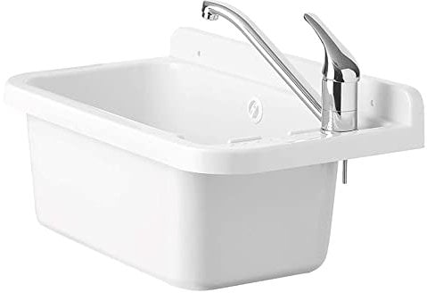 Negrari Lavabo Pilozzo mural en résine, résistant aux acides d'usage commun, résistant à l'humidité, kit d'échappement inclus, intérieur et extérieur, L50 x P34 x H21 cm, blanc