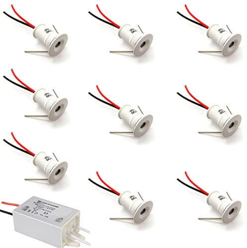 kpslucerna Mini LED Spots Einbaustrahler Deckenleuchte 9 Stück 12V 1W, die Einbaulampe, IP65 Spot, Eingebautes Deckenlicht Licht für Küche, Treppe, Schrank, Flur (Weiße hülle kaltes Weiß 30°)