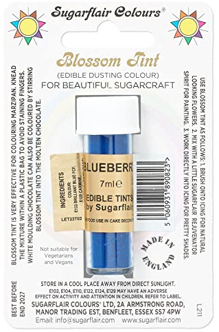 Sugarflair Blossom Tint Blueberry Food Colouring and Dusting Powder, Matt Finish, Brush On or Mix with Rejuvenator Spirit to Create a One of A Kind Cake - 7ml