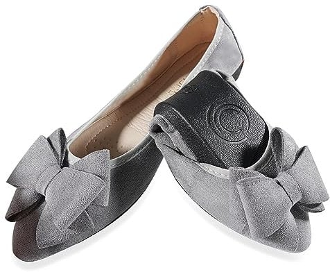MACHSWON Ballet Flats for Women Comfortable Women's Flats Ballerina Folding Pumps Casual Dress Pointed Toe Black Flats Shoes Women(Grey, Size 9)