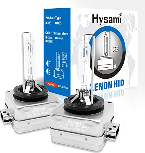 Hysami D1S Xenon-HID-Scheinwerferlampen, 6000K, Blau, Weiß, 35 W, Kfz-Beleuchtung, 85415 Fern-/Abblendlicht, UV-freie Xenon-Ersatzlampen, 2 Packungen