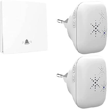 KIT Sonnette sans Fil et sans Pile Écologique Extérieur Étanche IP 65 Neige Pluie - Émetteur Longue portée - 2 Carillons Format Mini - Récepteur enfichable - 4 Niveaux de Volume - 38 Mélodies