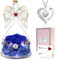 Sunia Geschenk für Mama, Ewige Rose in Engel Glaskuppel mit LED-Licht, Ewige Blume Engel Figur mit Halskette, Bestes Ideen Valentinstagsgeschenk für Freundin Oma Weihnachten Muttertag