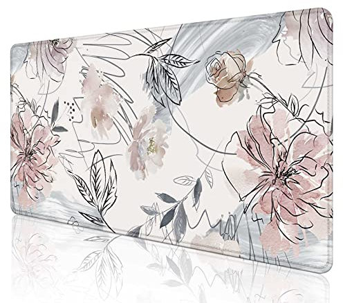 Sxckang Sous-main de Bureau à Motif Fleurs Abstraites Peintes à la Main - Tapis de Souris de Jeu Étendu en Caoutchouc Antidérapant avec Bords Cousus pour Clavier