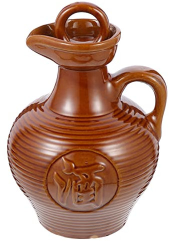 BESTonZON Ceramic Wine Jug Handle 500ml Portable Wine Pot Drinking Container for Home and Restaurant Vintage Pottery Design