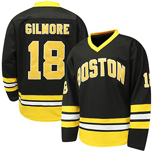 Happy Gilmore #18 Trikot Boston Adam Sandler 1996 Film Eishockey Trikot genäht S-XXXL, 90er Jahre Hip Hop Kleidung für Party, 18-schwarz, L